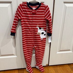 Carter's Red and White Striped Footie with Cow Appliqué